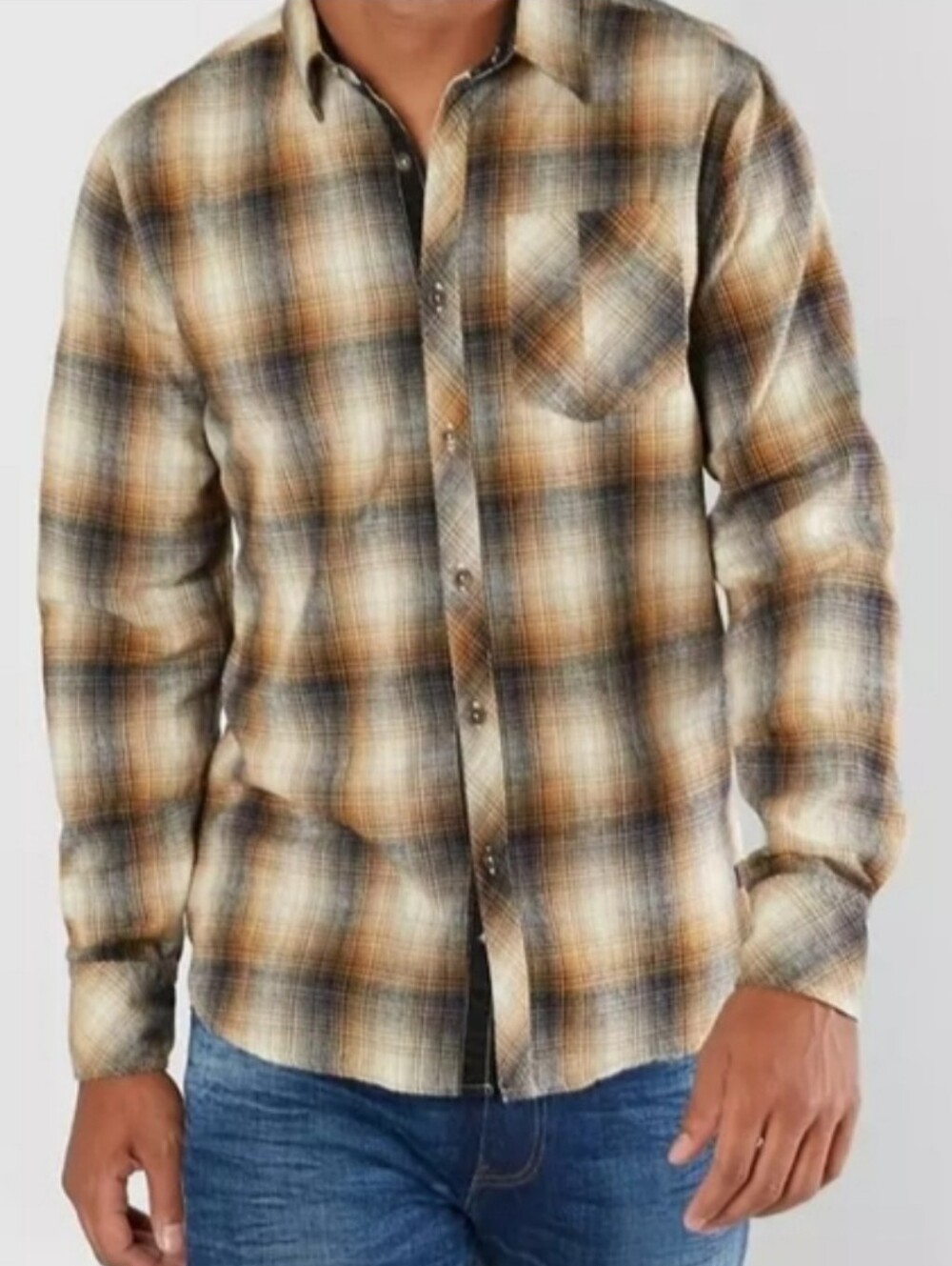 XXL Men’s Plaid Flannel Shirt Orange Grey Soft Button Down Outpost Makers Buckle